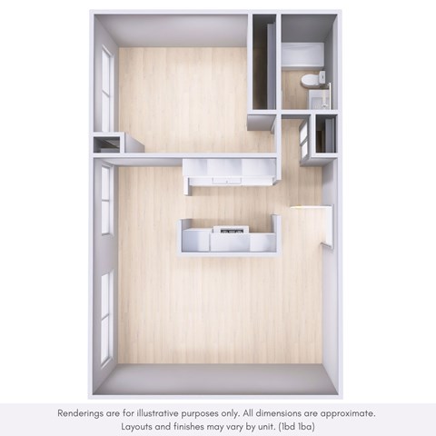 Floor plan for 1 bed, 1 bath, 675 sqft